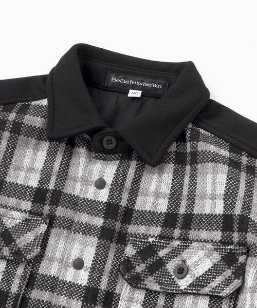 BeBe Petits Pois Vert / ベベ プチ ポワ ヴェール シャツ・ブラウス | 配色切り替えニットチェックシャツ(95~150cm) | 詳細6