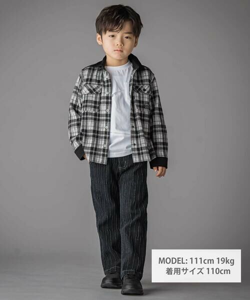 BeBe Petits Pois Vert / ベベ プチ ポワ ヴェール シャツ・ブラウス | 配色切り替えニットチェックシャツ(95~150cm) | 詳細1