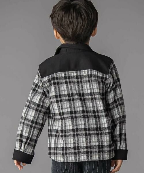 BeBe Petits Pois Vert / ベベ プチ ポワ ヴェール シャツ・ブラウス | 配色切り替えニットチェックシャツ(95~150cm) | 詳細2