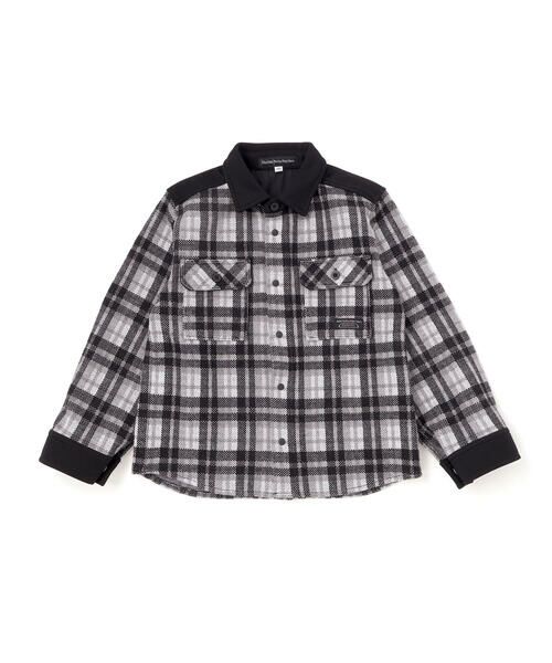 BeBe Petits Pois Vert / ベベ プチ ポワ ヴェール シャツ・ブラウス | 配色切り替えニットチェックシャツ(95~150cm) | 詳細4