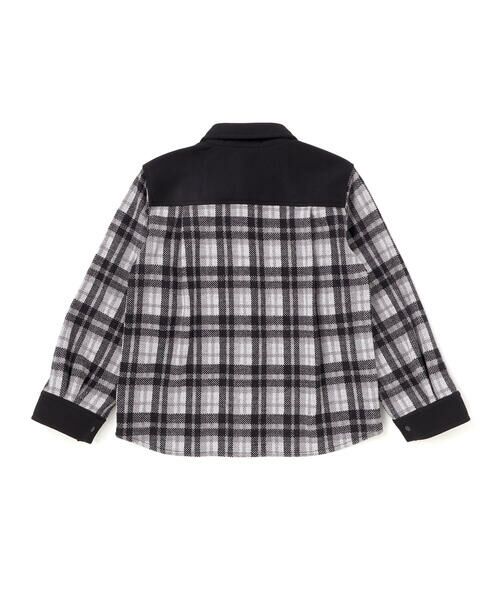 BeBe Petits Pois Vert / ベベ プチ ポワ ヴェール シャツ・ブラウス | 配色切り替えニットチェックシャツ(95~150cm) | 詳細5