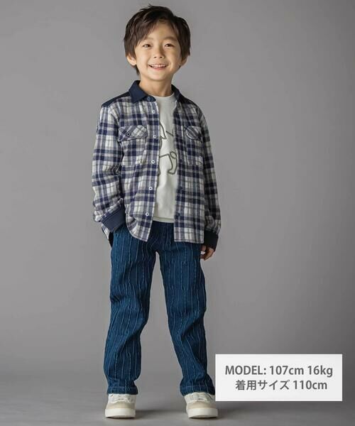 BeBe Petits Pois Vert / ベベ プチ ポワ ヴェール シャツ・ブラウス | 配色切り替えニットチェックシャツ(95~150cm) | 詳細12