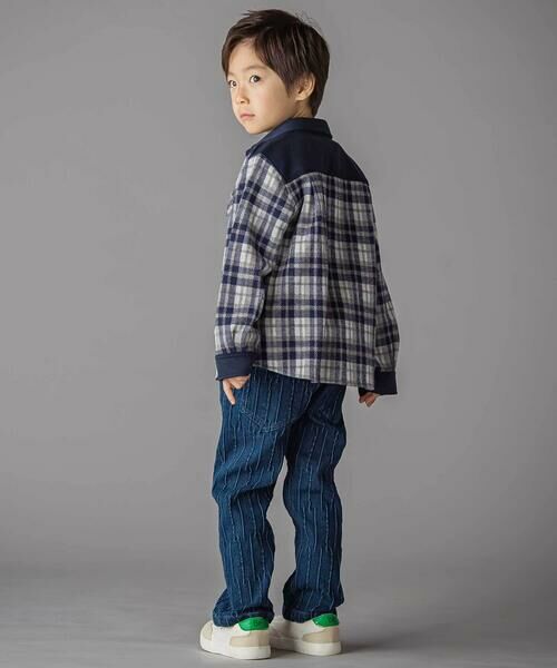 BeBe Petits Pois Vert / ベベ プチ ポワ ヴェール シャツ・ブラウス | 配色切り替えニットチェックシャツ(95~150cm) | 詳細13