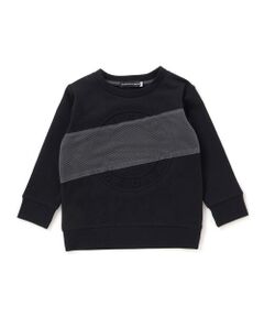 BeBe Petits Pois Vert / ベベ プチ ポワ ヴェール スウェット | 配色斜め切り替えエンボス加工トレーナー(95~150cm)