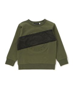 BeBe Petits Pois Vert / ベベ プチ ポワ ヴェール スウェット | 配色斜め切り替えエンボス加工トレーナー(95~150cm)