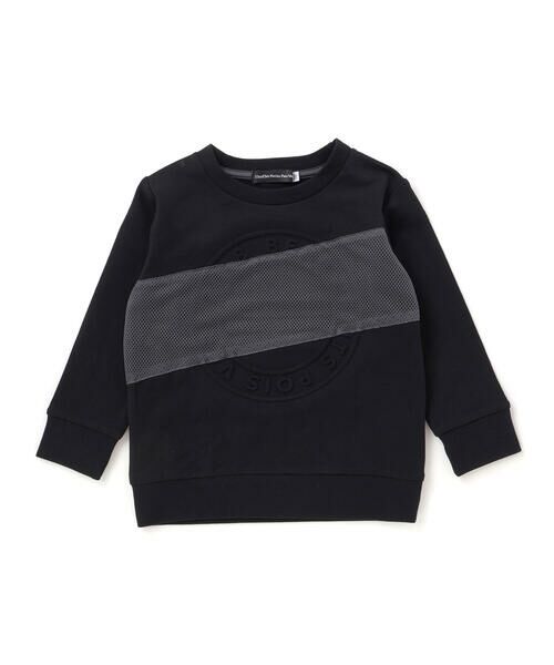 BeBe Petits Pois Vert / ベベ プチ ポワ ヴェール スウェット | 配色斜め切り替えエンボス加工トレーナー(95~150cm) | 詳細1
