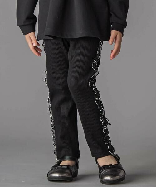 BeBe Petits Pois Vert/ベベ プチ ポワ ヴェール サイドチュールリボンリブパンツ(95~150cm) ブラック 100cm BeBe Petits Pois Vert/ベベ プチ ポワ ヴェール サイドチュールリボンリブパンツ(95~150cm) ブラック 100cm