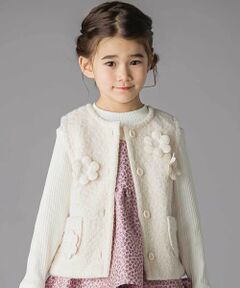 BeBe Petits Pois Vert / ベベ プチ ポワ ヴェール ベスト | 花モチーフシープボアベスト(95~150cm)