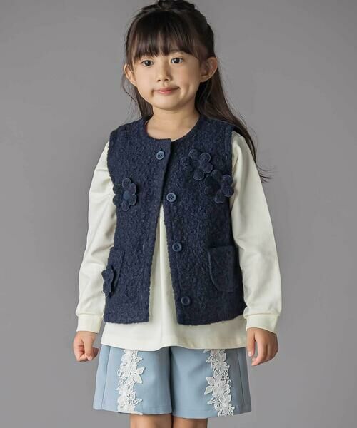 BeBe Petits Pois Vert / ベベ プチ ポワ ヴェール ベスト | 花モチーフシープボアベスト(95~150cm) | 詳細8