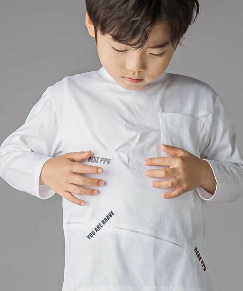 BeBe Petits Pois Vert / ベベ プチ ポワ ヴェール Tシャツ | タックプリーツ刺しゅうロングTシャツ(95~160cm) | 詳細2