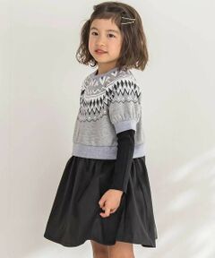 BeBe Petits Pois Vert / ベベ プチ ポワ ヴェール ミニ丈・ひざ丈ワンピース | 【店舗限定】ノルディック切替長袖ワンピース(95~150cm)
