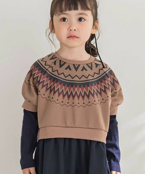 BeBe Petits Pois Vert / ベベ プチ ポワ ヴェール ミニ丈・ひざ丈ワンピース | 【店舗限定】ノルディック切替長袖ワンピース(95~150cm) | 詳細2