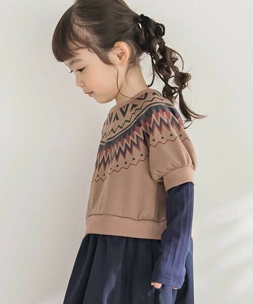 BeBe Petits Pois Vert / ベベ プチ ポワ ヴェール ミニ丈・ひざ丈ワンピース | 【店舗限定】ノルディック切替長袖ワンピース(95~150cm) | 詳細3