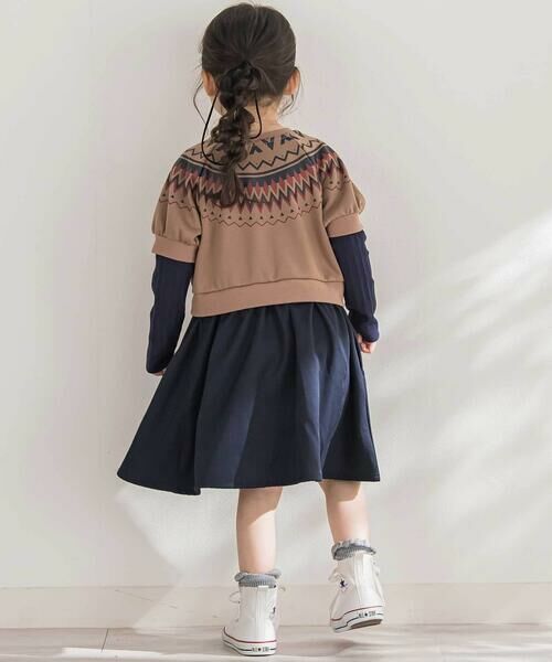 BeBe Petits Pois Vert / ベベ プチ ポワ ヴェール ミニ丈・ひざ丈ワンピース | 【店舗限定】ノルディック切替長袖ワンピース(95~150cm) | 詳細4