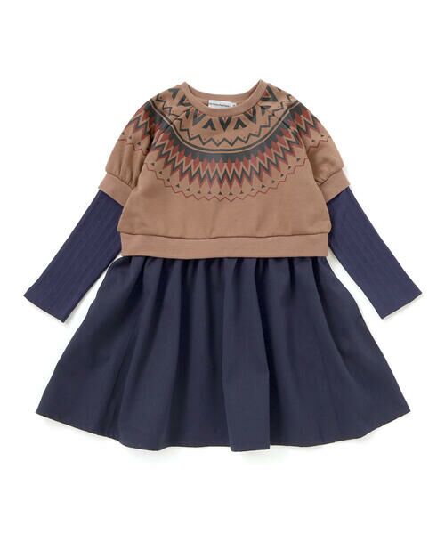 BeBe Petits Pois Vert / ベベ プチ ポワ ヴェール ミニ丈・ひざ丈ワンピース | 【店舗限定】ノルディック切替長袖ワンピース(95~150cm) | 詳細5