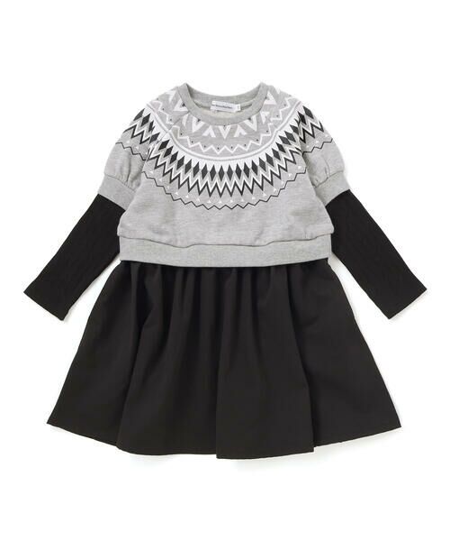 BeBe Petits Pois Vert / ベベ プチ ポワ ヴェール ミニ丈・ひざ丈ワンピース | 【店舗限定】ノルディック切替長袖ワンピース(95~150cm) | 詳細9