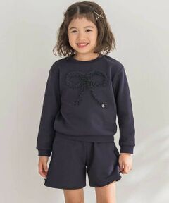 BeBe Petits Pois Vert / ベベ プチ ポワ ヴェール セットアップ | 【店舗限定】リボンチュールトップス＋ショートパンツセットアップ(95~150cm)