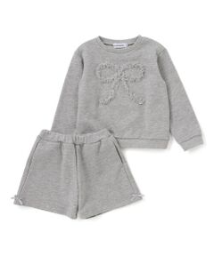 BeBe Petits Pois Vert / ベベ プチ ポワ ヴェール セットアップ | 【店舗限定】リボンチュールトップス＋ショートパンツセットアップ(95~150cm)
