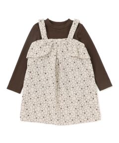 BeBe Petits Pois Vert / ベベ プチ ポワ ヴェール セットアップ | 【店舗限定】花柄コールテンジャンパースカート＋長袖リブトップスセット(95~150cm)