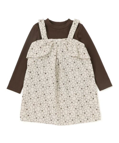 BeBe Petits Pois Vert / ベベ プチ ポワ ヴェール セットアップ | 【店舗限定】花柄コールテンジャンパースカート+長袖リブトップスセット(95~150cm) | 詳細1