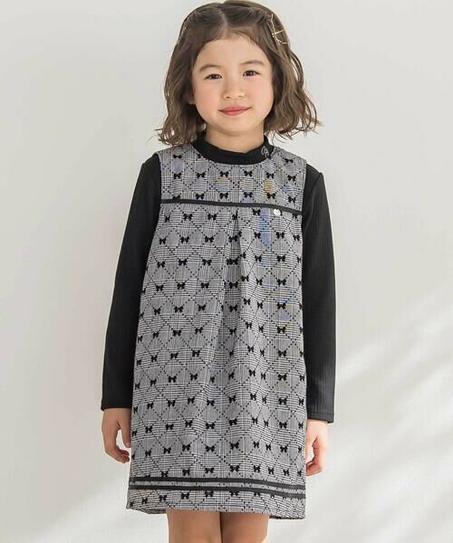 BeBe Petits Pois Vert/ベベ プチ ポワ ヴェール 【店舗限定】【お揃い】リボンプリントチェックジャンパースカート(95~150cm) ブラック系 140cm BeBe Petits Pois Vert/ベベ プチ ポワ ヴェール 【店舗限定】【お揃い】リボンプリントチェックジャンパースカート(95~150cm) ブラック系 140cm