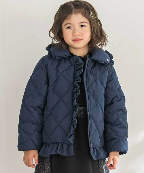 BeBe Petits Pois Vert/ベベ プチ ポワ ヴェール 【店舗限定】タフタフリルキルトダウンジャケット(95~160cm) ネイビー 160cm BeBe Petits Pois Vert/ベベ プチ ポワ ヴェール 【店舗限定】タフタフリルキルトダウンジャケット(95~160cm) ネイビー 160cm
