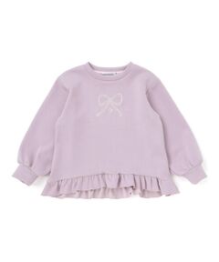 BeBe Petits Pois Vert / ベベ プチ ポワ ヴェール スウェット | 【店舗限定】ポンチ裾フリルリボン刺しゅうトレーナー(95~150cm)