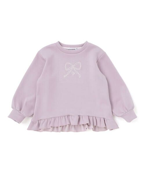 BeBe Petits Pois Vert/ベベ プチ ポワ ヴェール 【店舗限定】ポンチ裾フリルリボン刺しゅうトレーナー(95~150cm) パープル 120cm BeBe Petits Pois Vert/ベベ プチ ポワ ヴェール 【店舗限定】ポンチ裾フリルリボン刺しゅうトレーナー(95~150cm) パープル 120cm