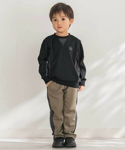 BeBe Petits Pois Vert / ベベ プチ ポワ ヴェール スウェット | 【店舗限定】【お揃い】カノコボンディングチェックジャガード切り替えトレーナー(95~150cm) | 詳細1