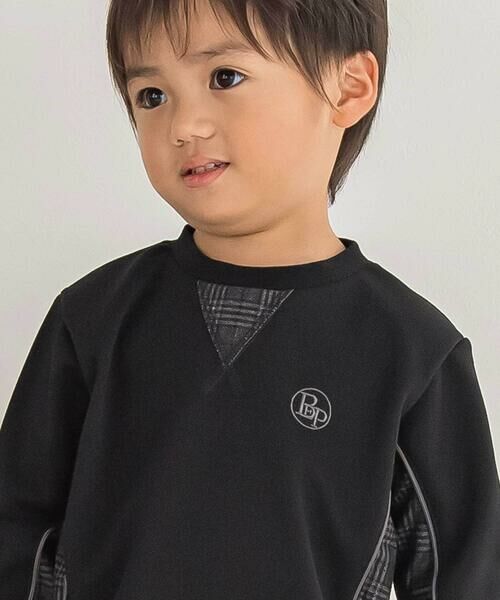 BeBe Petits Pois Vert / ベベ プチ ポワ ヴェール スウェット | 【店舗限定】【お揃い】カノコボンディングチェックジャガード切り替えトレーナー(95~150cm) | 詳細2