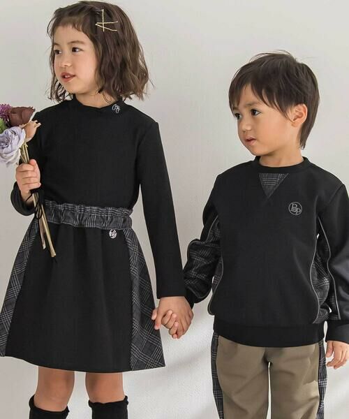 BeBe Petits Pois Vert / ベベ プチ ポワ ヴェール スウェット | 【店舗限定】【お揃い】カノコボンディングチェックジャガード切り替えトレーナー(95~150cm) | 詳細5