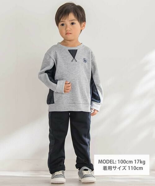 BeBe Petits Pois Vert / ベベ プチ ポワ ヴェール スウェット | 【店舗限定】【お揃い】カノコボンディングチェックジャガード切り替えトレーナー(95~150cm) | 詳細8