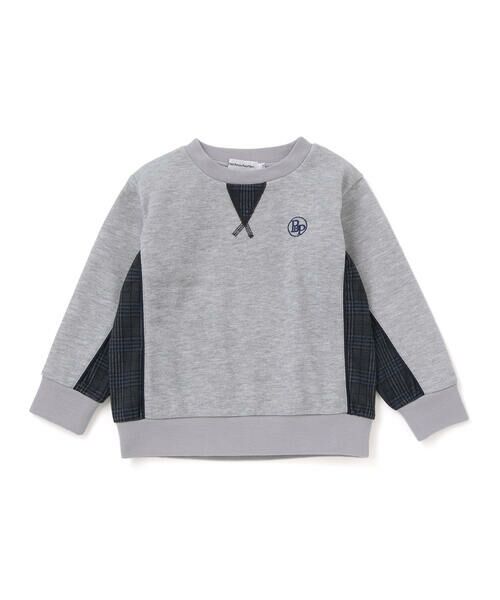 BeBe Petits Pois Vert / ベベ プチ ポワ ヴェール スウェット | 【店舗限定】【お揃い】カノコボンディングチェックジャガード切り替えトレーナー(95~150cm) | 詳細11