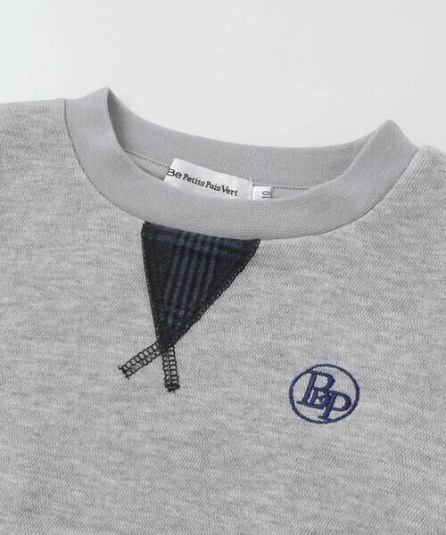 BeBe Petits Pois Vert / ベベ プチ ポワ ヴェール スウェット | 【店舗限定】【お揃い】カノコボンディングチェックジャガード切り替えトレーナー(95~150cm) | 詳細13