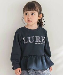 BeBe Petits Pois Vert / ベベ プチ ポワ ヴェール スウェット | 【店舗限定】ツイードパッチワーク刺しゅうペプラムトレーナー(95~160cm)