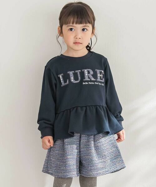 BeBe Petits Pois Vert / ベベ プチ ポワ ヴェール スウェット | 【店舗限定】ツイードパッチワーク刺しゅうペプラムトレーナー(95~160cm) | 詳細2