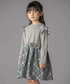 BeBe Petits Pois Vert / ベベ プチ ポワ ヴェール ミニ丈・ひざ丈ワンピース | 【お揃い】チェック柄裏毛ベロアリボンタックワンピース(95~150cm)