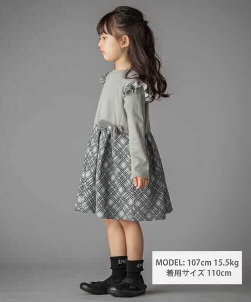 BeBe Petits Pois Vert / ベベ プチ ポワ ヴェール ミニ丈・ひざ丈ワンピース | 【お揃い】チェック柄裏毛ベロアリボンタックワンピース(95~150cm) | 詳細1