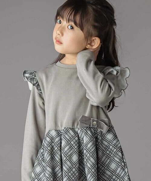 BeBe Petits Pois Vert / ベベ プチ ポワ ヴェール ミニ丈・ひざ丈ワンピース | 【お揃い】チェック柄裏毛ベロアリボンタックワンピース(95~150cm) | 詳細3