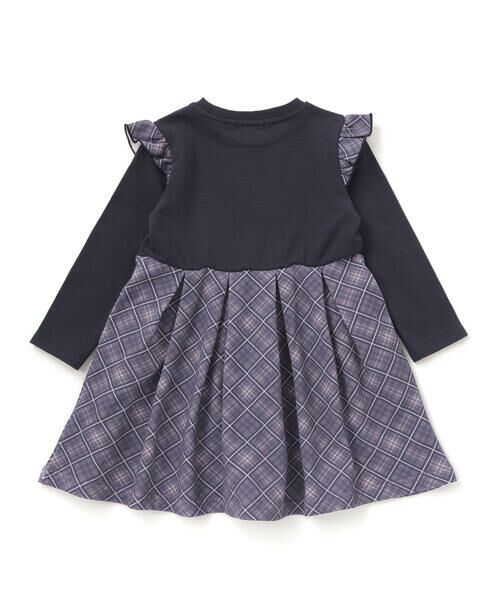 BeBe Petits Pois Vert / ベベ プチ ポワ ヴェール ミニ丈・ひざ丈ワンピース | 【お揃い】チェック柄裏毛ベロアリボンタックワンピース(95~150cm) | 詳細4