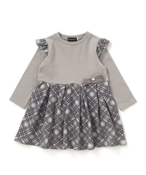 BeBe Petits Pois Vert / ベベ プチ ポワ ヴェール ミニ丈・ひざ丈ワンピース | 【お揃い】チェック柄裏毛ベロアリボンタックワンピース(95~150cm) | 詳細5
