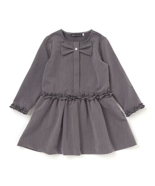 BeBe Petits Pois Vert/ベベ プチ ポワ ヴェール リボンフリルAラインワンピース(95~150cm) ブラック系 150cm BeBe Petits Pois Vert/ベベ プチ ポワ ヴェール リボンフリルAラインワンピース(95~150cm) ブラック系 150cm