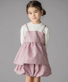 BeBe Petits Pois Vert / ベベ プチ ポワ ヴェール セットアップ | 重ね着風花ジャガードチュニック+バルーンパンツセットアップ(95~150cm)