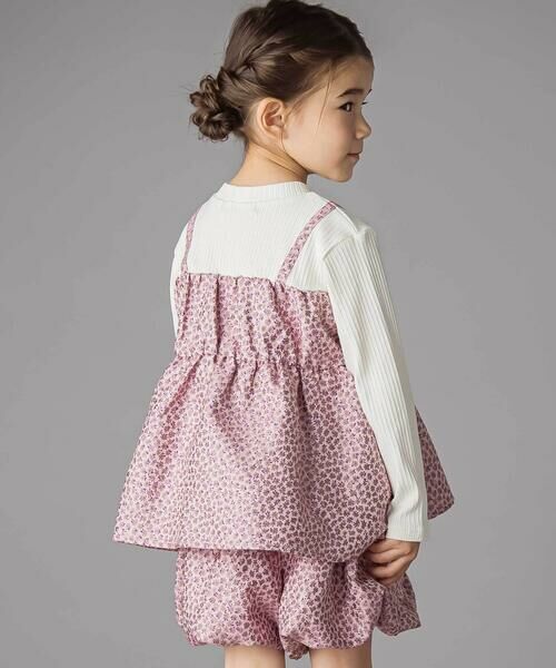 BeBe Petits Pois Vert / ベベ プチ ポワ ヴェール セットアップ | 重ね着風花ジャガードチュニック+バルーンパンツセットアップ(95~150cm) | 詳細3