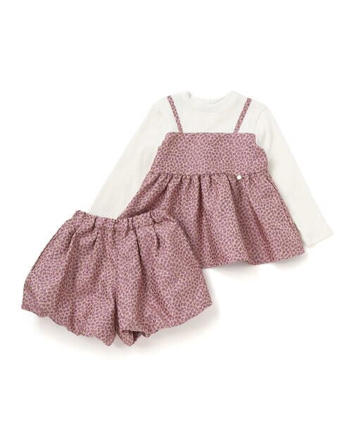 BeBe Petits Pois Vert / ベベ プチ ポワ ヴェール セットアップ | 重ね着風花ジャガードチュニック+バルーンパンツセットアップ(95~150cm) | 詳細4