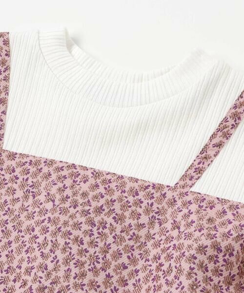 BeBe Petits Pois Vert / ベベ プチ ポワ ヴェール セットアップ | 重ね着風花ジャガードチュニック+バルーンパンツセットアップ(95~150cm) | 詳細6