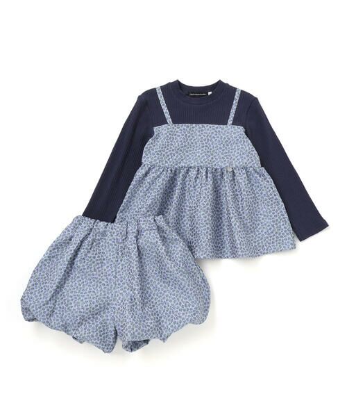 BeBe Petits Pois Vert/ベベ プチ ポワ ヴェール 重ね着風花ジャガードチュニック+バルーンパンツセットアップ(95~150cm) ブルー系 150cm BeBe Petits Pois Vert/ベベ プチ ポワ ヴェール 重ね着風花ジャガードチュニック+バルーンパンツセットアップ(95~150cm) ブルー系 150cm