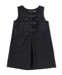 BeBe Petits Pois Vert / ベベ プチ ポワ ヴェール ミニ・ひざ丈スカート | 3段リボンAラインジャンパースカート(95~150cm)