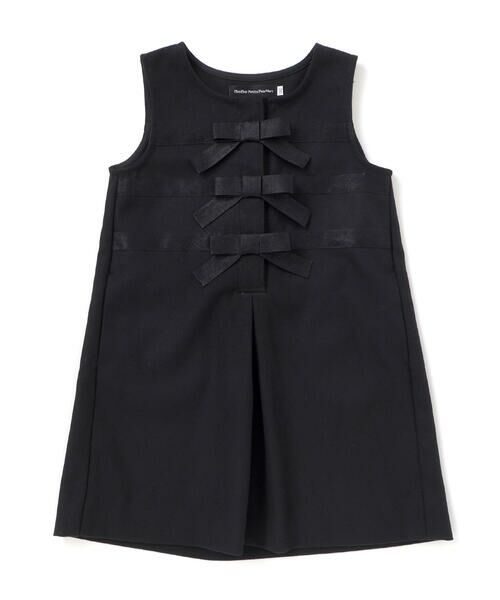 BeBe Petits Pois Vert / ベベ プチ ポワ ヴェール ミニ・ひざ丈スカート | 3段リボンAラインジャンパースカート(95~150cm) | 詳細1