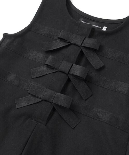 BeBe Petits Pois Vert / ベベ プチ ポワ ヴェール ミニ・ひざ丈スカート | 3段リボンAラインジャンパースカート(95~150cm) | 詳細3